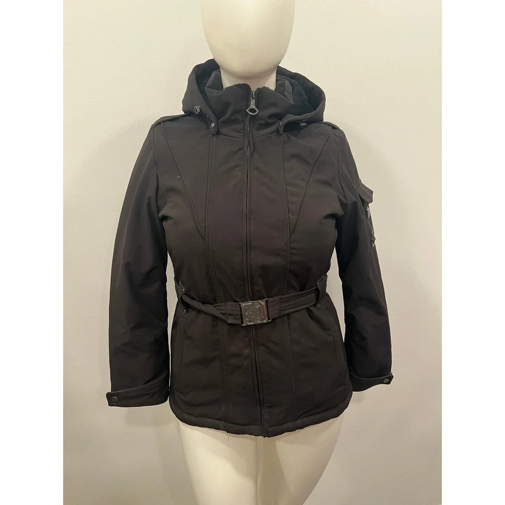 ブラック　コート ZX BLK Label Coat Jacket Womens Medium Black Belted Softshell